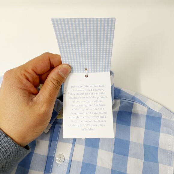 Bella Bliss Boys 4 Blue White Skye Check Chapman Button Down Shirt Long Sleeve - Picture 7 of 10